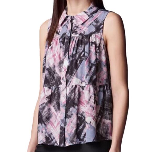 Simply Vera Vera Wang Chiffon Button Down Sleeveless Top Purple/Black Women’s Sm - Picture 1 of 6